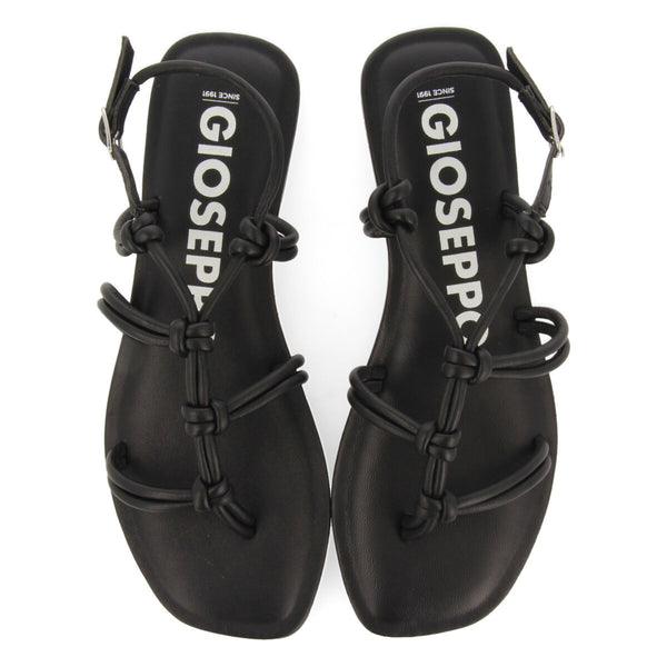 Sandalias planas de piel negras con tiras finas y detalle de nudos para mujer matinha