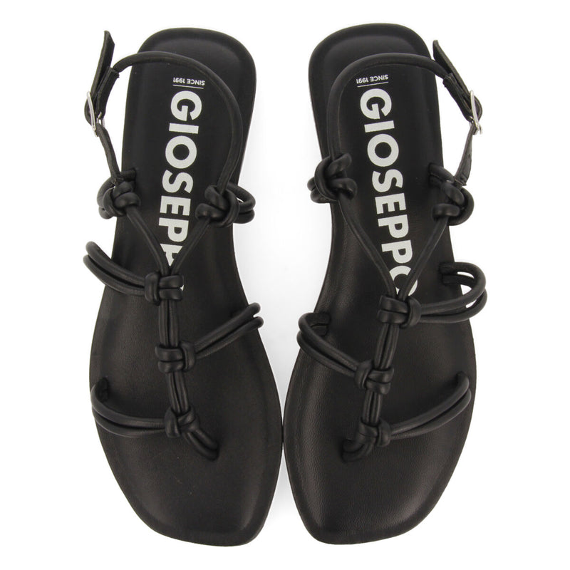 Sandalias planas de piel negras con tiras finas y detalle de nudos para mujer matinha