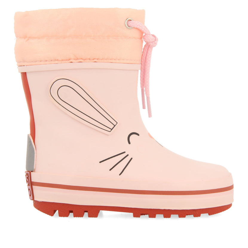 Bottes de pluie roses avec tête de lapins pour bébé plean