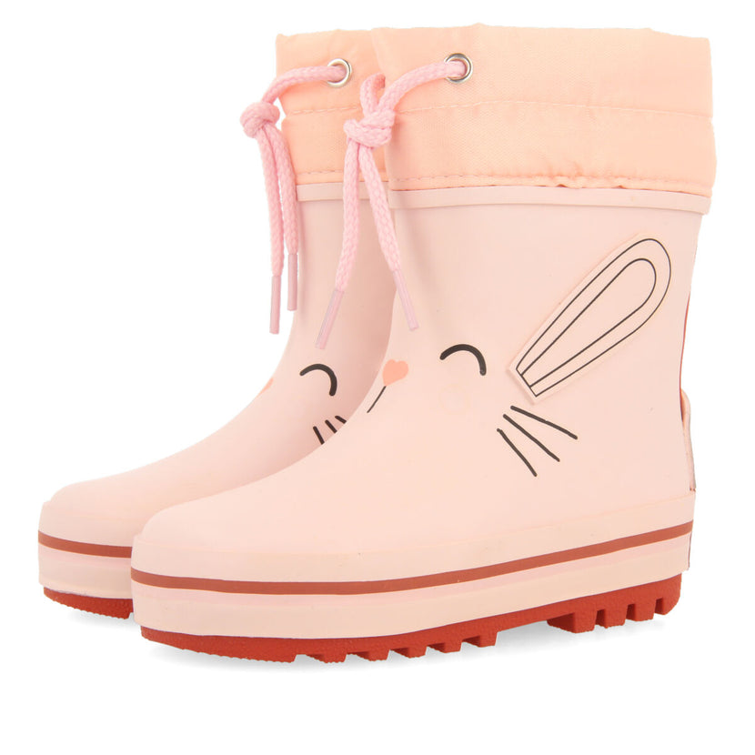 Bottes de pluie roses avec tête de lapins pour bébé plean