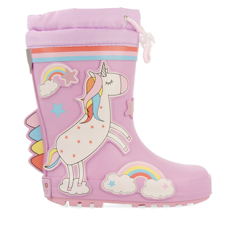 BOTAS DE AGUA MALVA CON ESTAMPADO DE UNICORNIO PARA NIÑA Y NIÑO KINLOSS