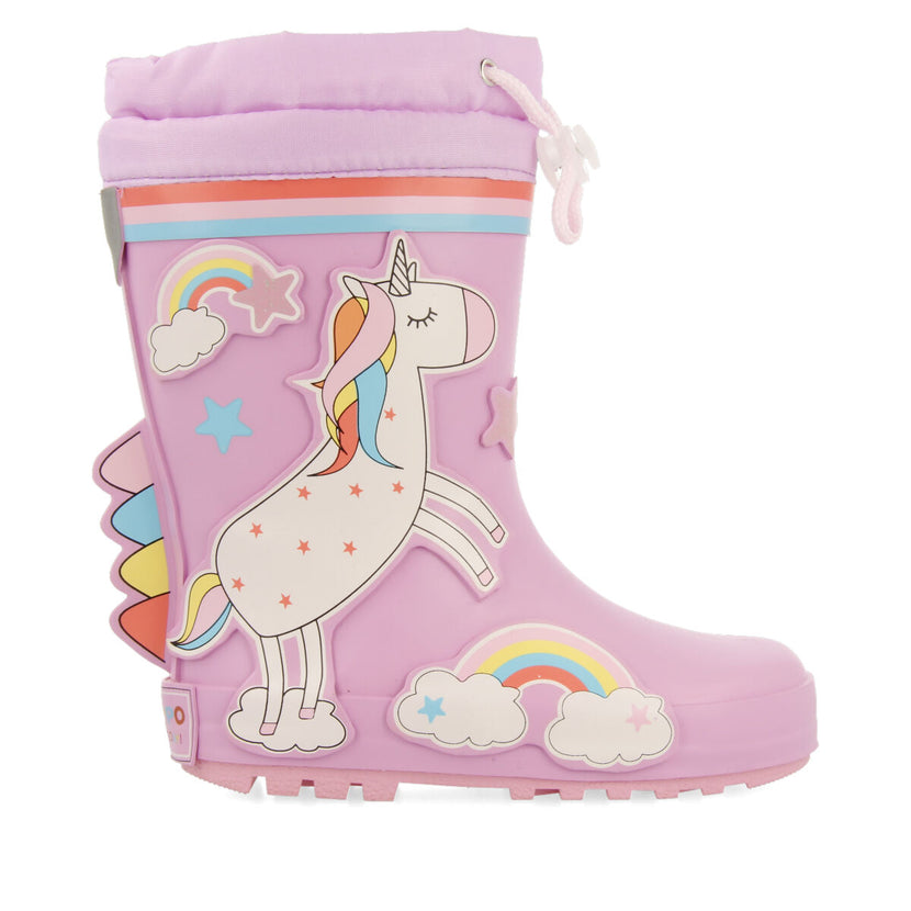 Botas de agua malva con estampado de unicornio para niña y niño kinloss