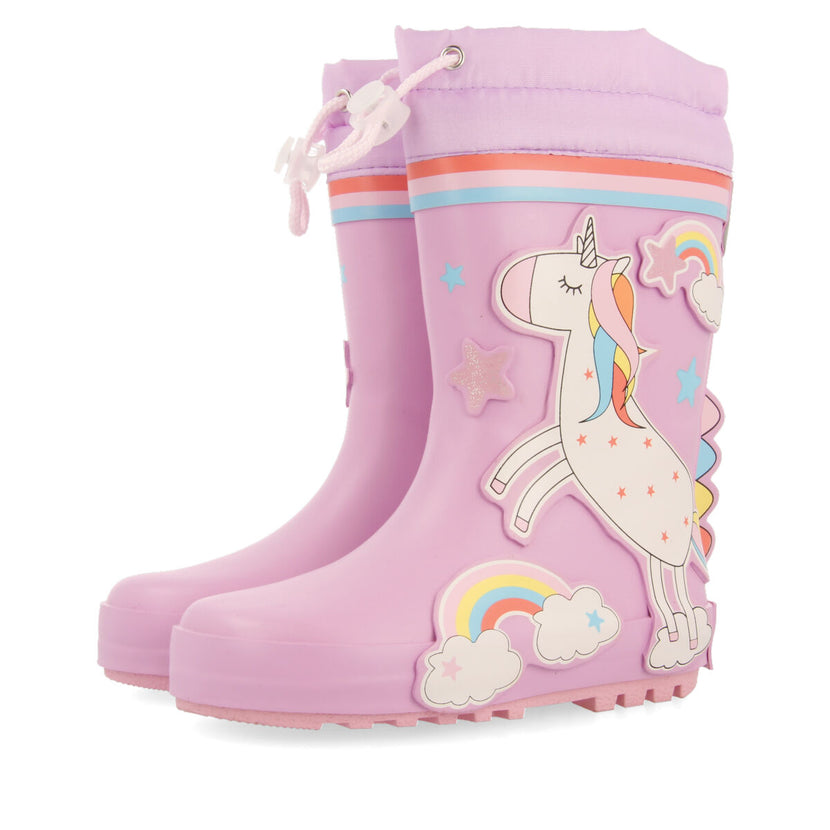 Botas de agua malva con estampado de unicornio para niña y niño kinloss