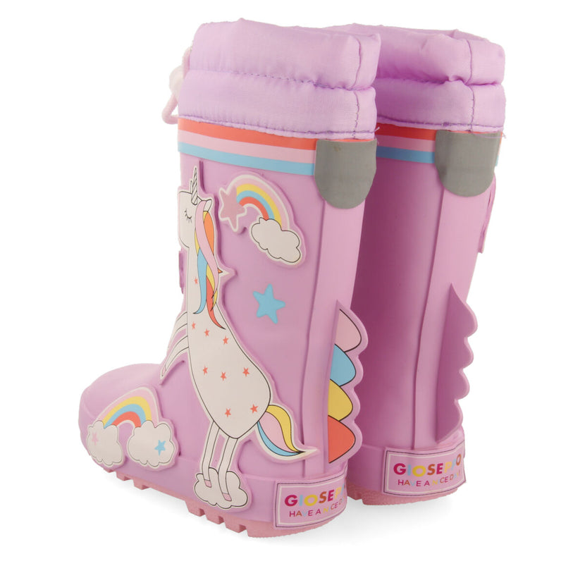 Botas de agua malva con estampado de unicornio para niña y niño kinloss