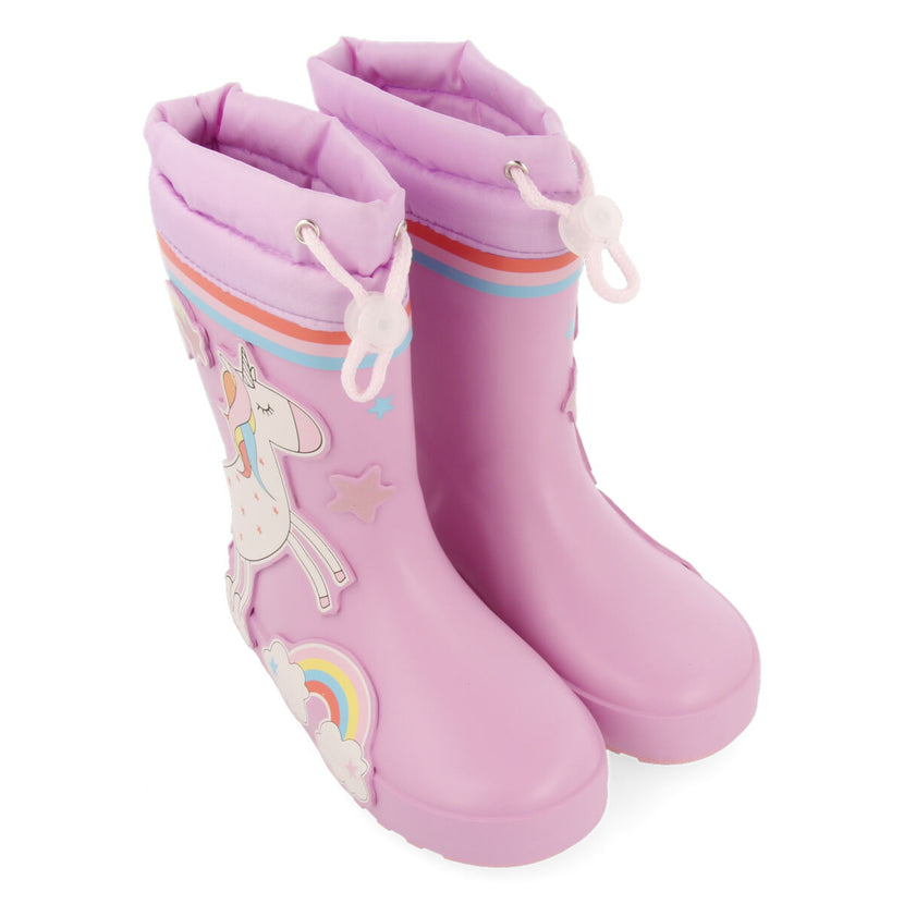 Botas de agua malva con estampado de unicornio para niña y niño kinloss