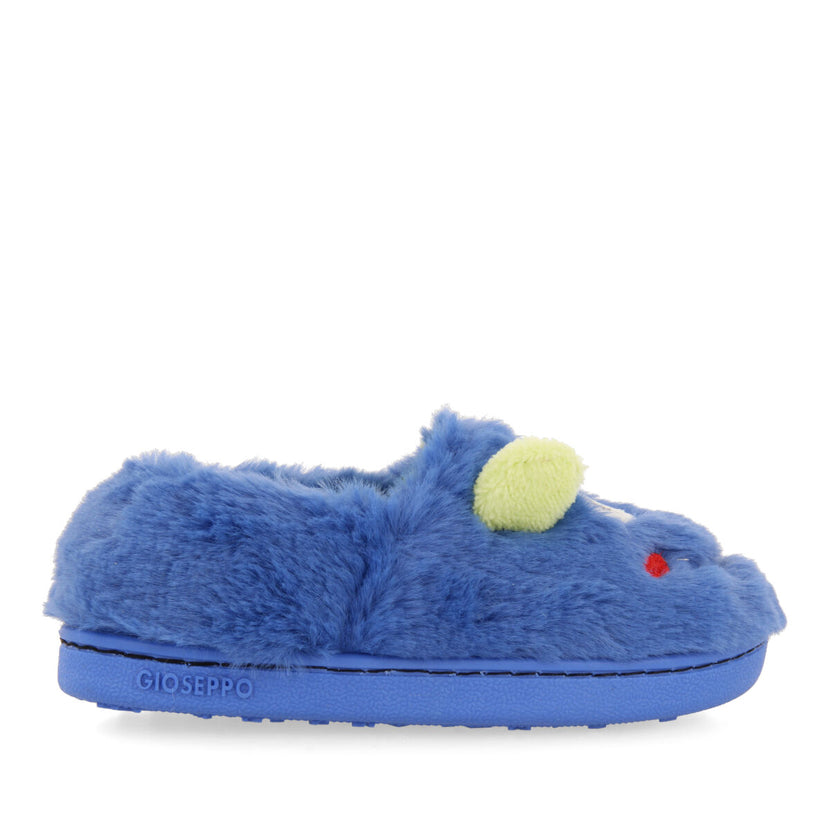 Zapatillas de estar por casa cerradas color azul con bordado de monstruito para niña y niño asten