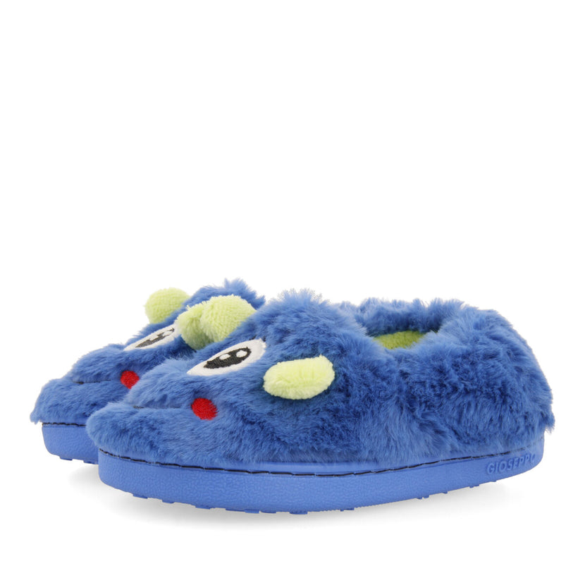 Zapatillas de estar por casa cerradas color azul con bordado de monstruito para niña y niño asten