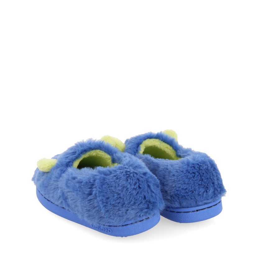 Zapatillas de estar por casa cerradas color azul con bordado de monstruito para niña y niño asten