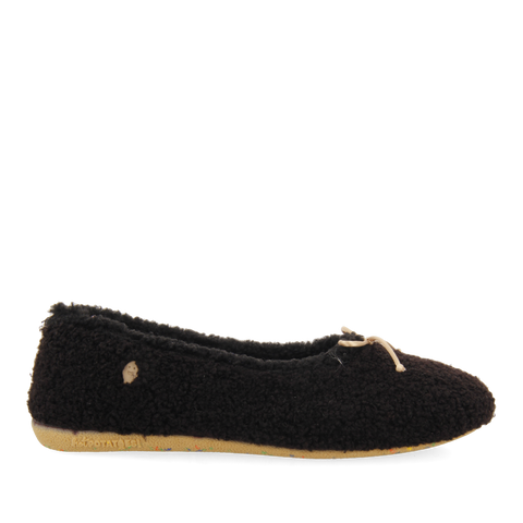 ZAPATILLAS DE ESTAR POR CASA NEGRAS TIPO BAILARINA DE BORREGUITO SOLROD