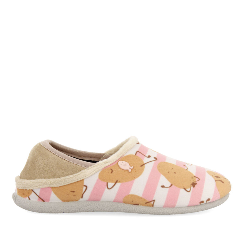 Zapatillas de estar por casa infantiles rosa de rayas con estampado de patatillas ashgill