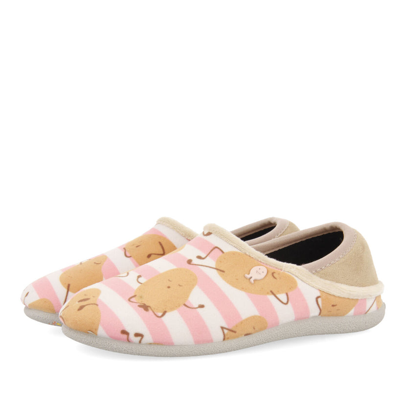 Zapatillas de estar por casa infantiles rosa de rayas con estampado de patatillas ashgill