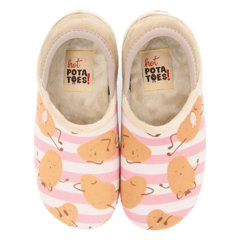ZAPATILLAS DE ESTAR POR CASA INFANTILES ROSA DE RAYAS CON ESTAMPADO DE PATATILLAS ASHGILL