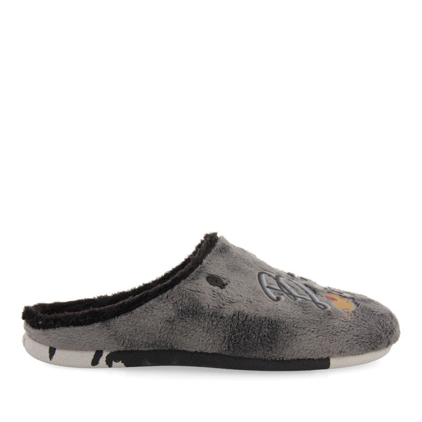 Zapatillas de estar por casa de pelo gris con patatilla con mensaje hardegg