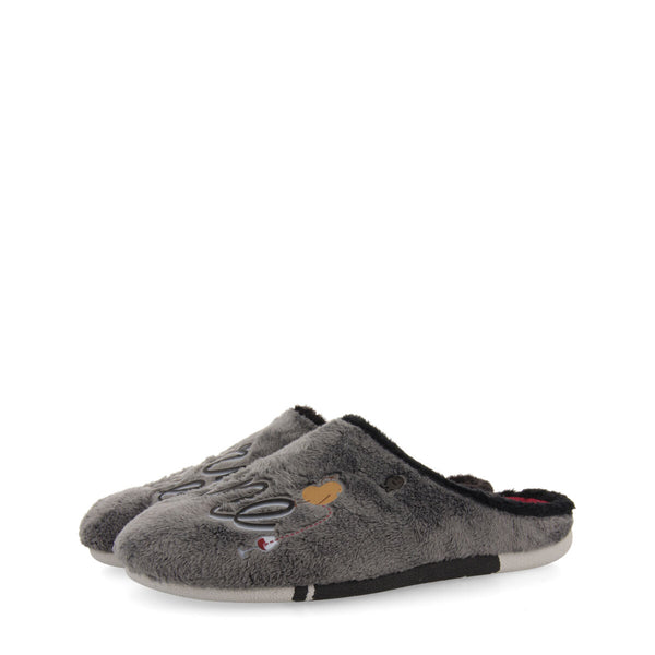 Zapatillas de estar por casa de pelo gris con patatilla con mensaje hardegg