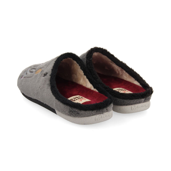 Zapatillas de estar por casa de pelo gris con patatilla con mensaje hardegg