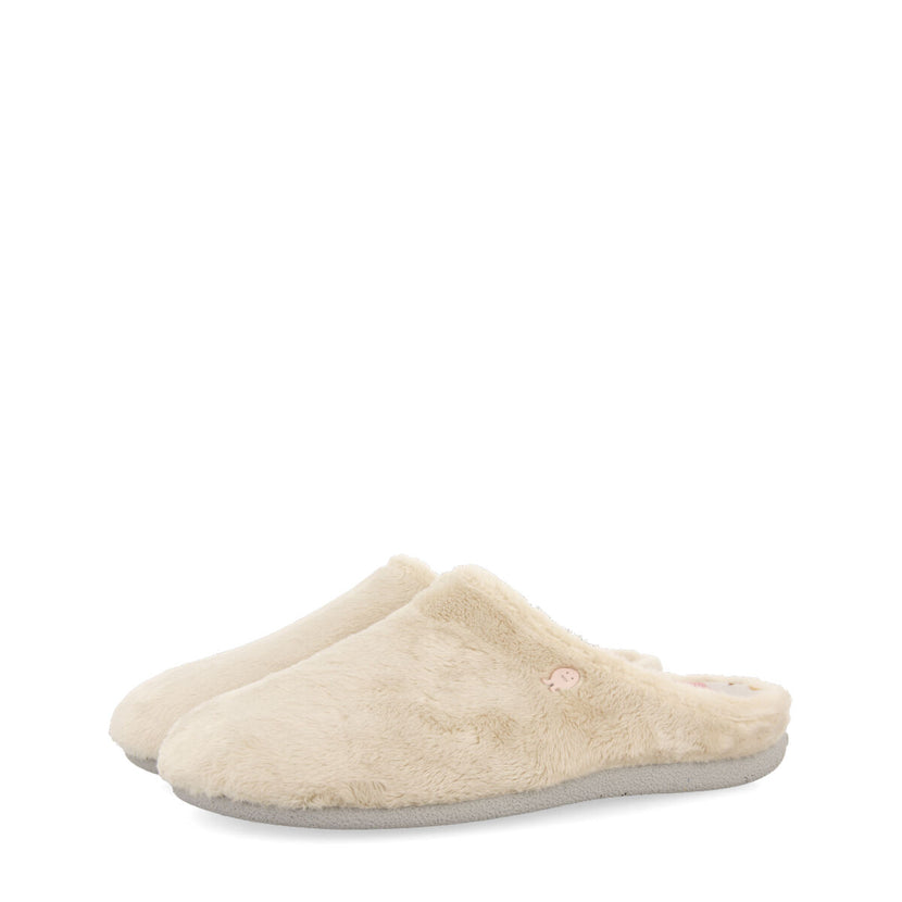 Zapatillas de estar por casa de pelo beige con planta estampada dornoch