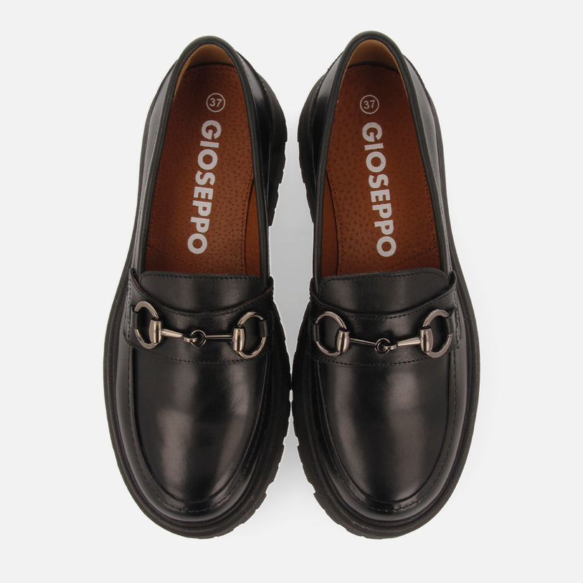 Mocasines negros de piel con detalle dorado para mujer andsnes