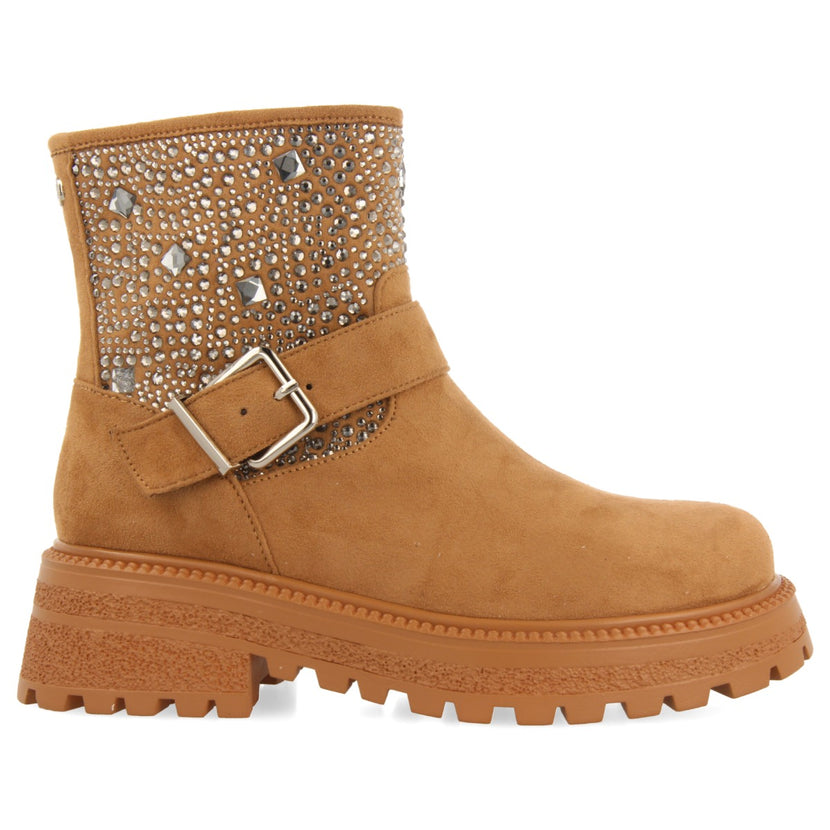 Stivaletti cammello stile biker con decorazioni gioiello da bambina e bambino sandl