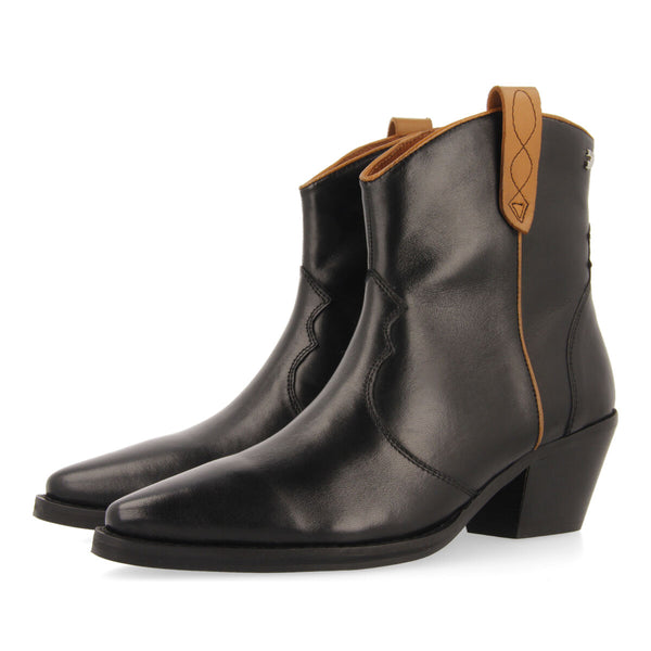 Botín estilo cowboy en piel color negro para mujer sylte