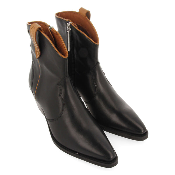 Botín estilo cowboy en piel color negro para mujer sylte
