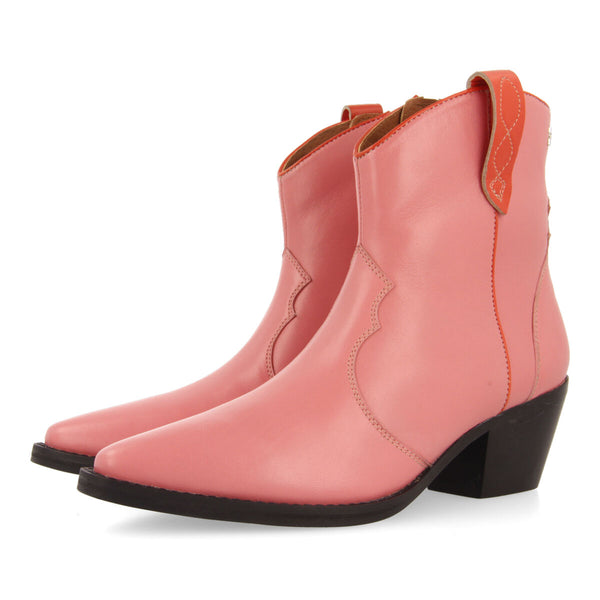 Botín estilo cowboy en piel color rosa para mujer sylte