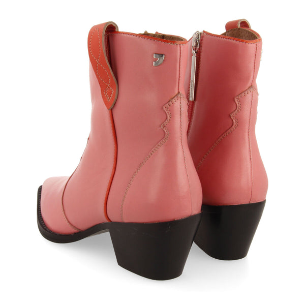 Botín estilo cowboy en piel color rosa para mujer sylte