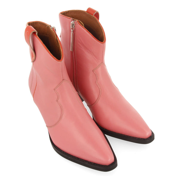 Botín estilo cowboy en piel color rosa para mujer sylte