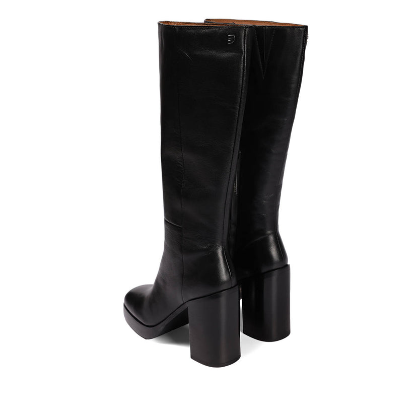 Bota alta en piel color moka con plataforma y tacón ancho para mujer tarnet