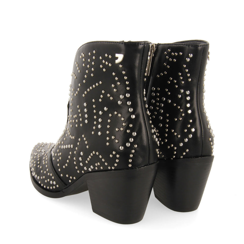 Botín estilo cowboy negro con detalle de tachuelas para mujer struer