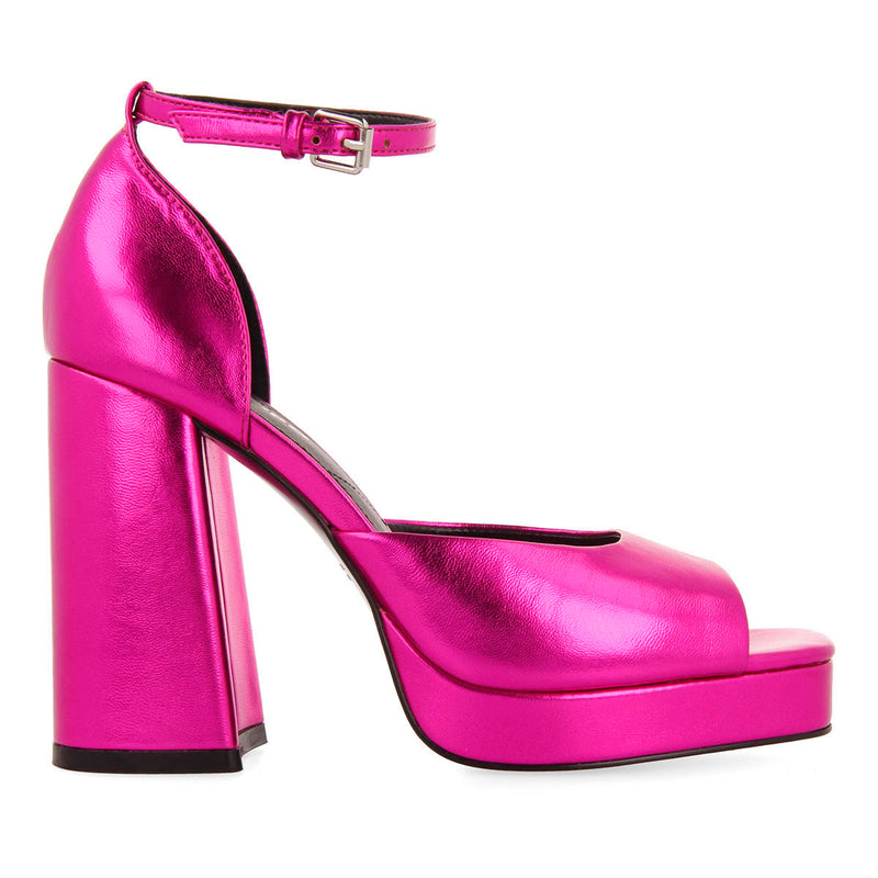 Sandali fucsia metallizzato con tacco spesso e plateau da donna blunt