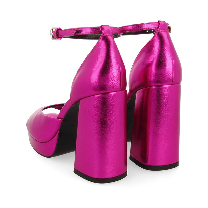 Sandali fucsia metallizzato con tacco spesso e plateau da donna blunt