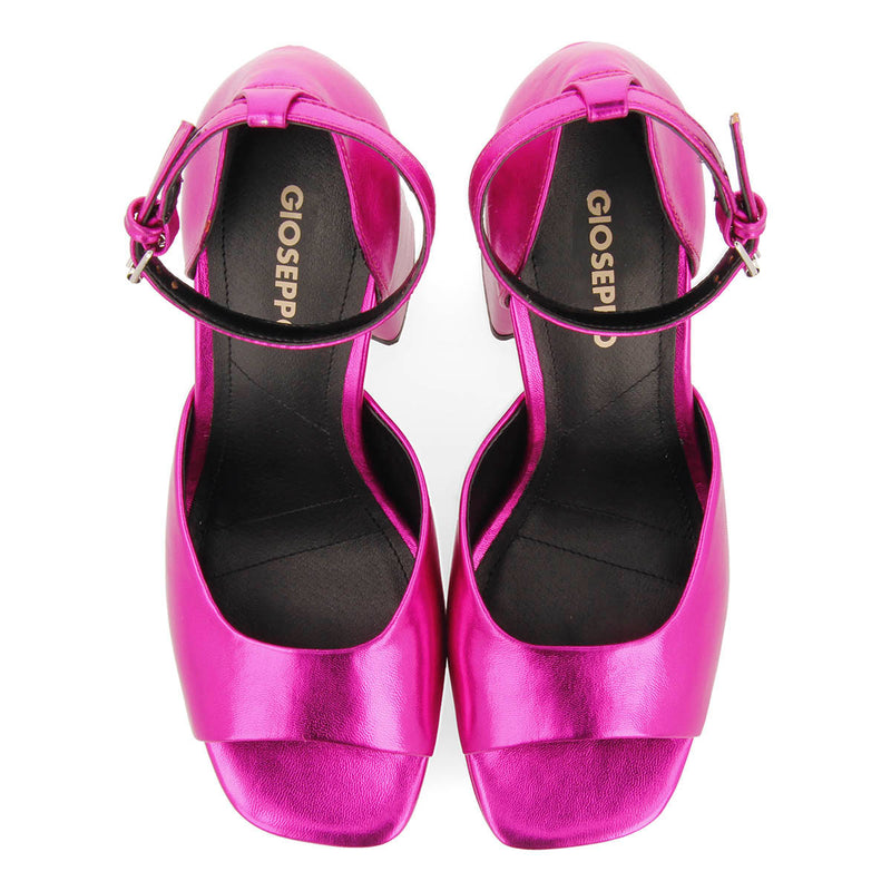 Sandali fucsia metallizzato con tacco spesso e plateau da donna blunt