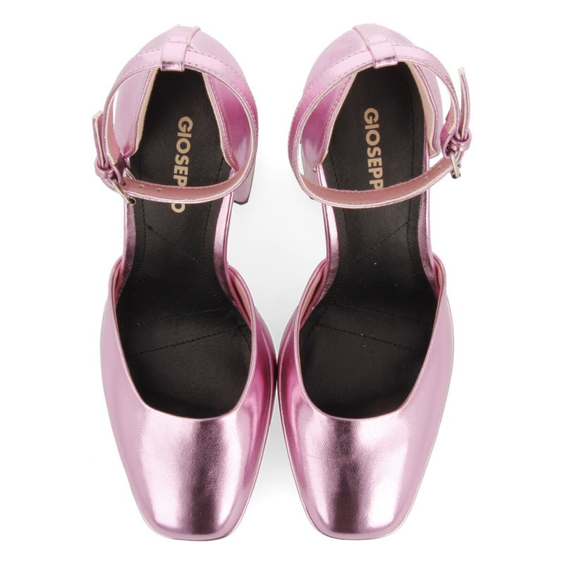 Zapatos rosa metalizado de tacón ancho y plataforma para mujer assynt