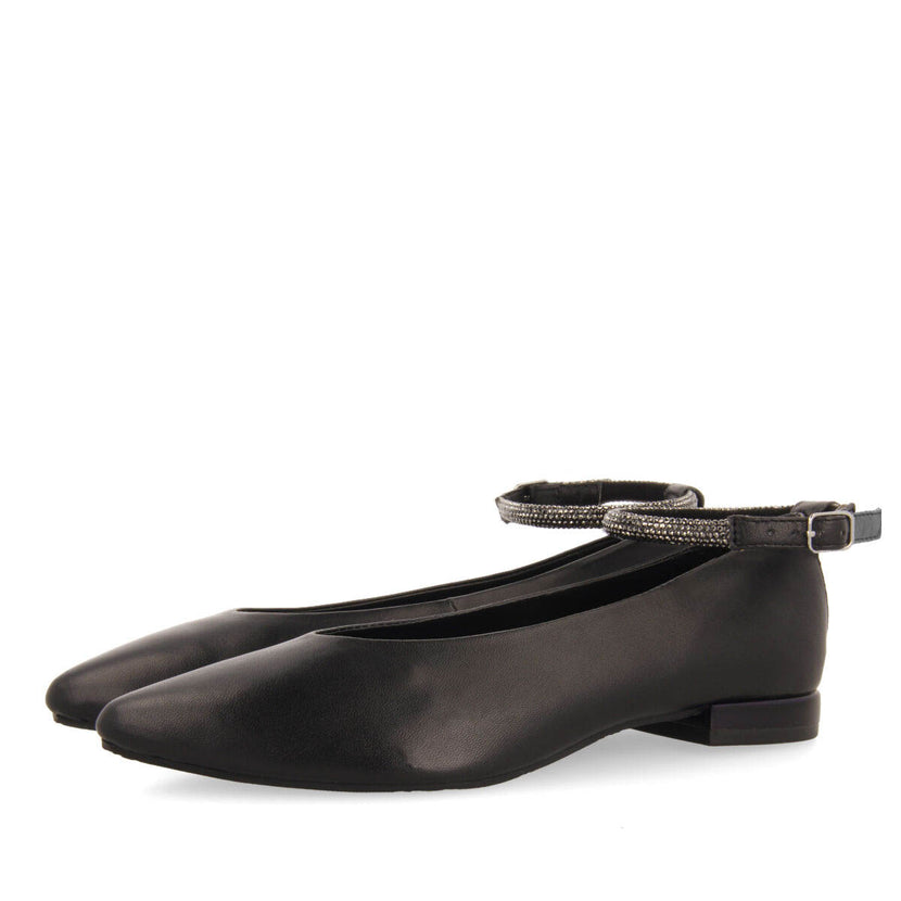 Bailarinas negras de piel con detalle de correa con strass para mujer menno
