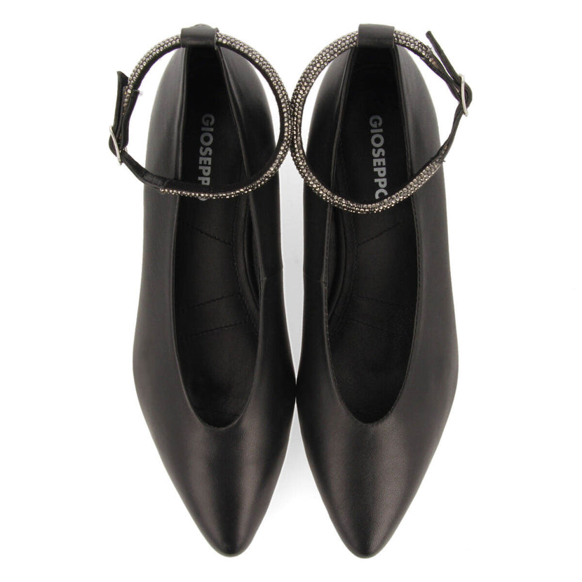 Bailarinas negras de piel con detalle de correa con strass para mujer menno