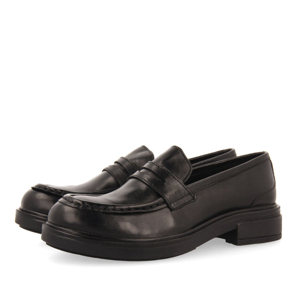 Mocasines negros de piel clásicos para niña y niño lanach