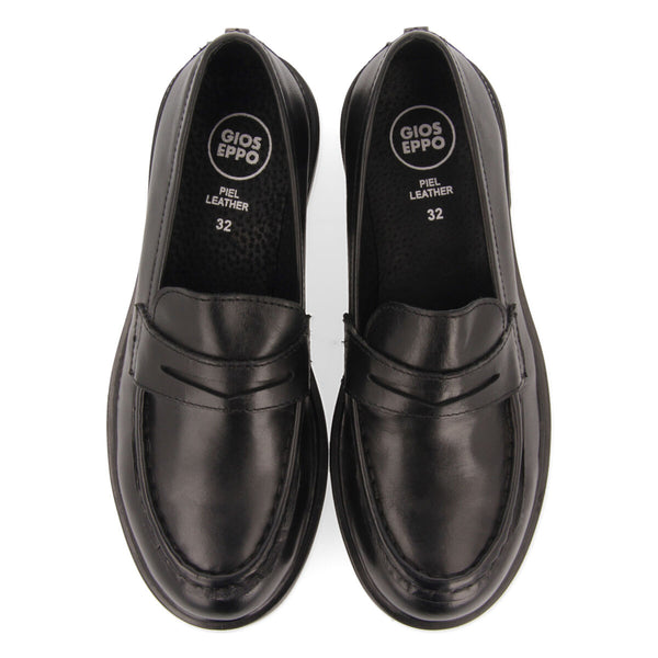 Mocasines negros de piel clásicos para niña y niño lanach