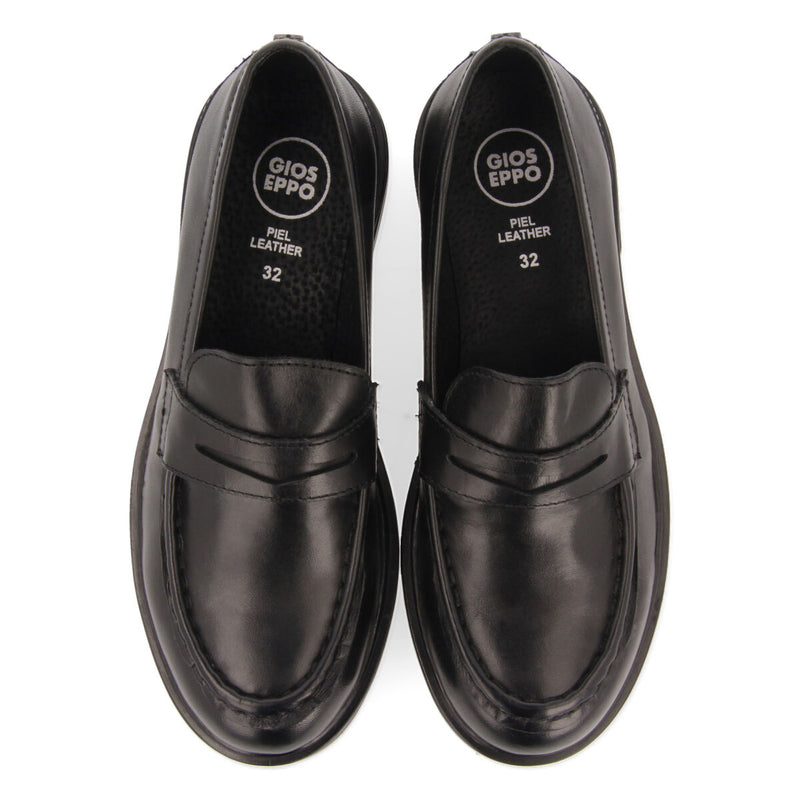 Mocasines negros de piel clásicos para niña y niño lanach