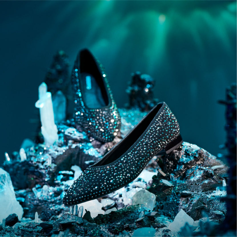 Bailarinas negras con cristales de strass para mujer kannus