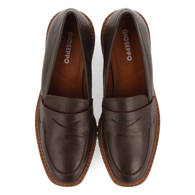 Bismo women's coffee-coloured leather moccasins with track soles