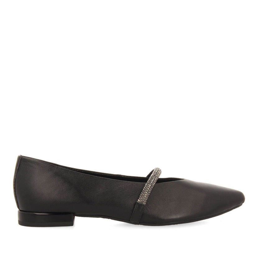 Ballerine nere in pelle con dettaglio di cinturino con strass da donna lamlash