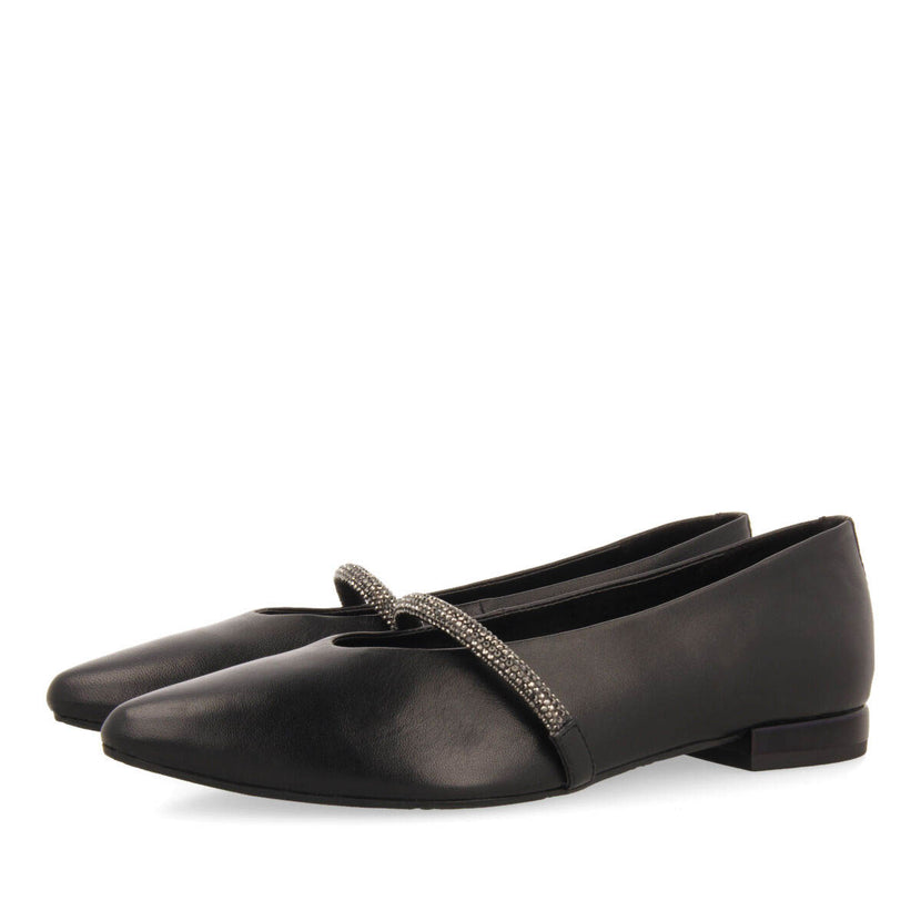 Ballerine nere in pelle con dettaglio di cinturino con strass da donna lamlash