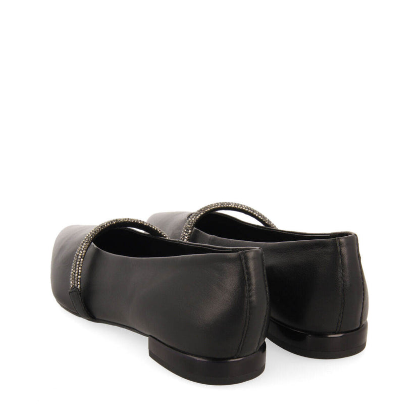 Ballerine nere in pelle con dettaglio di cinturino con strass da donna lamlash
