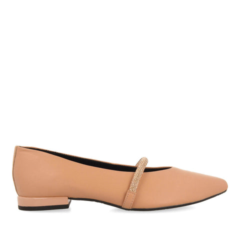 BALLERINE NUDE IN PELLE CON DETTAGLIO DI CINTURINO CON STRASS DA DONNA LAMLASH