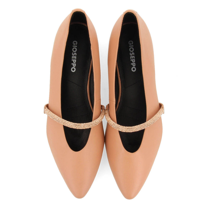 Ballerines nude en peau ornées d’une lanière en strass pour femme lamlash