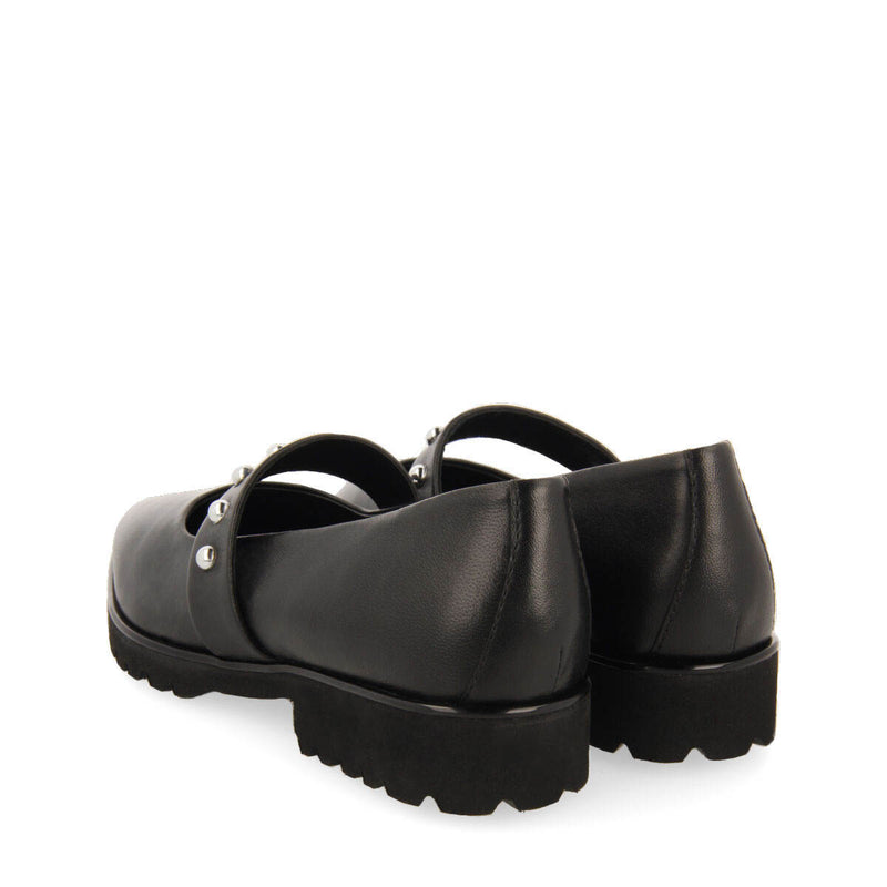 Bailarinas negras de piel con detalle de tira con tachuelas para mujer waldegg