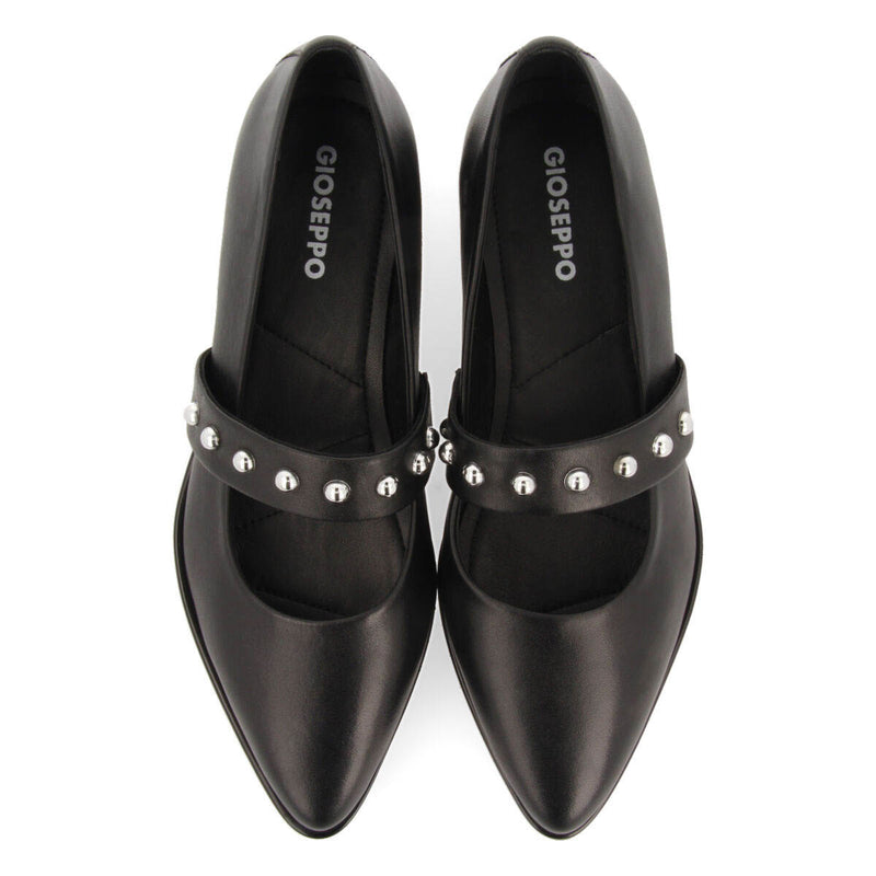 Bailarinas negras de piel con detalle de tira con tachuelas para mujer waldegg