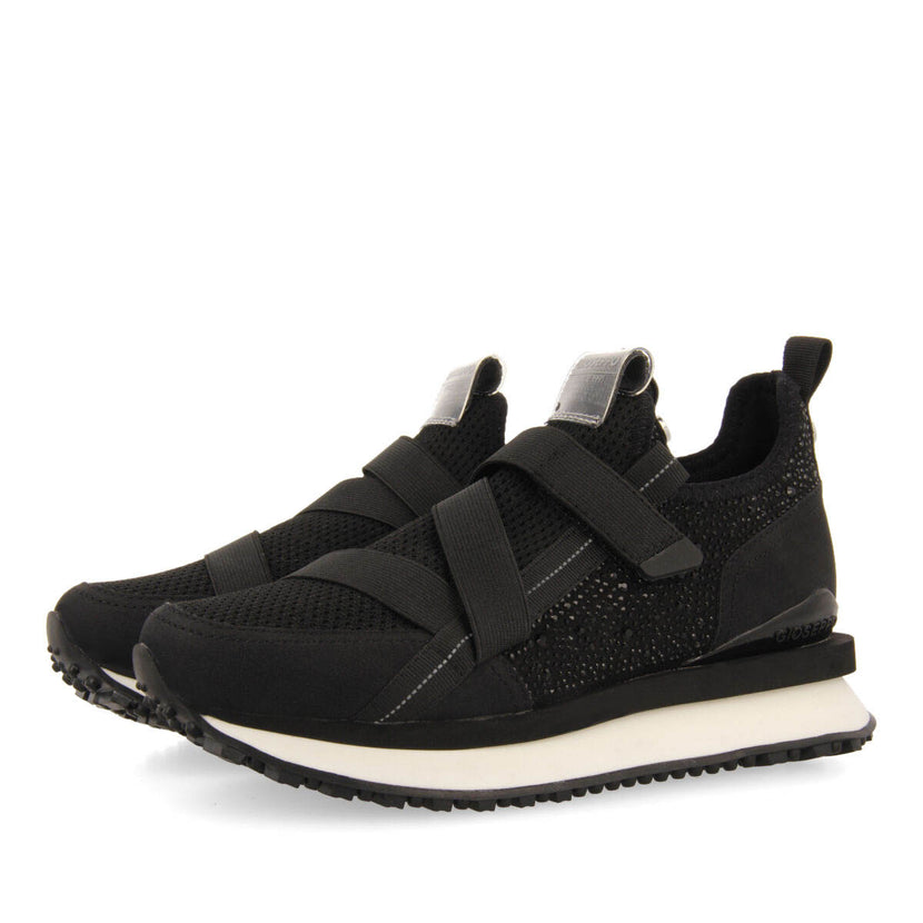 Sneakers tipo calzino nere monocolore con dettagli di cristalli da donna drongan