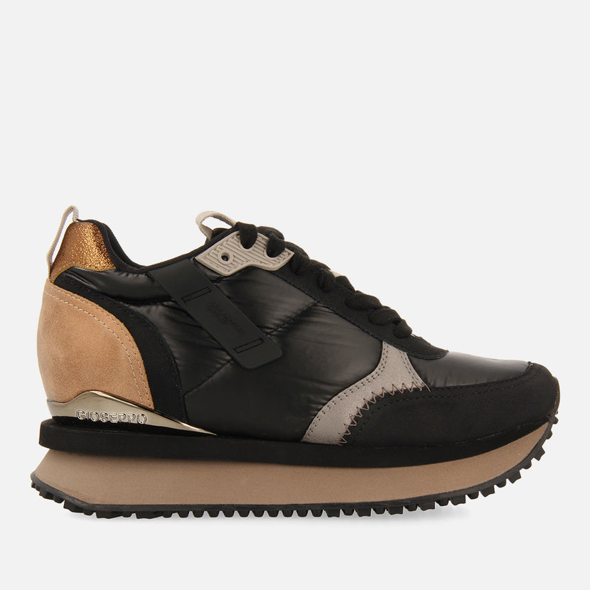 Sneakers nere monocolore imbottite con dettagli e zeppa interna da donna anif
