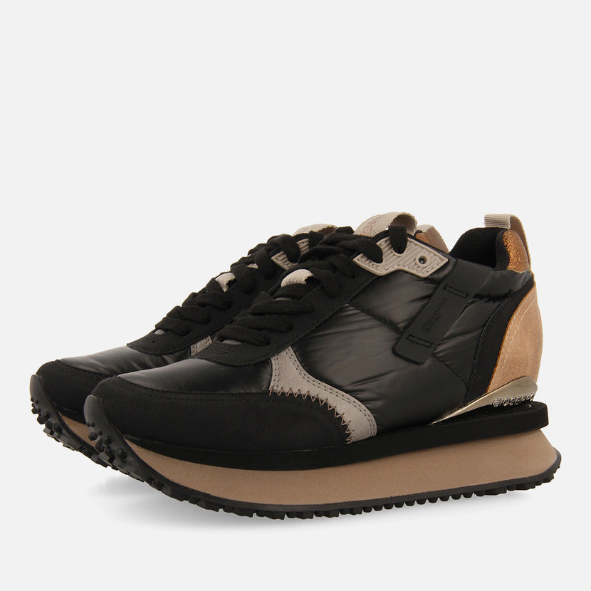 Sneakers nere monocolore imbottite con dettagli e zeppa interna da donna anif